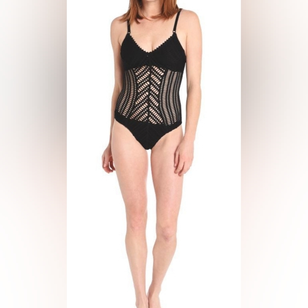Robin Piccone Sophia Swimsuit Navy Crochet One Piece Incredible Must See